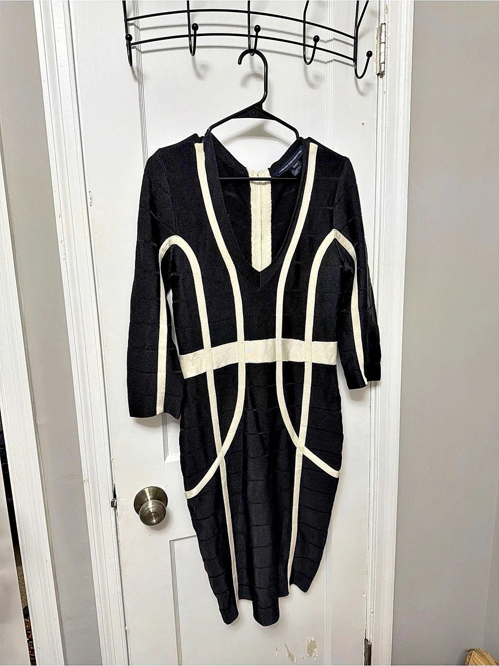 French Connection Black White Bandage Midi Dress Size 8